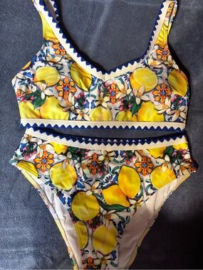 Lemon Print Two-Piece Bikini - Yellow & Blue